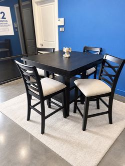 New Black Counter Height Dining Set 5 Piece Storage Shelf $0 Down