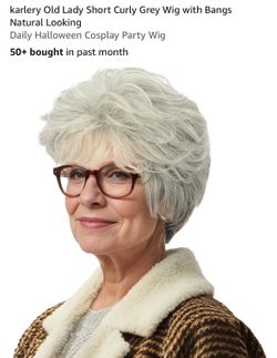 karlery Old Lady Short Curly Grey Wig with Bangs Natural Looking Daily Halloween Cosplay Party Wig