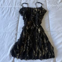 FOREVER 21 Twenty One Black & Gold Ruffled Mini Dress – Sheer Layered Evening Dress (Size S)