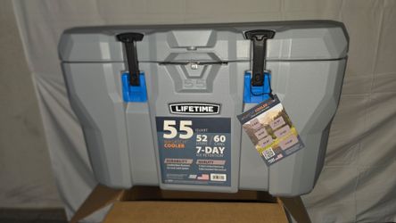 Lifetime 55qt Bear-Resistant Camping Cooler, Premium High Performance, Ice Retention, Hard Cooler, 60 Can Capacity, Light Gray