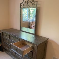 5 Piece Bedroom Set - Includes Queen Canopy Bed, Dresser With Mirror, Nightstand, Desk, Drawer Set