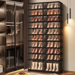 10 Tiers 20-40 Pairs Foldable Shoe Boxes Large Plastic Shoe Storage Rack Collapsible Shoe Organizer