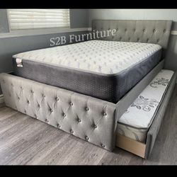 Full Twin Size Grey Trundle Bed With Orthopedic Mattress 