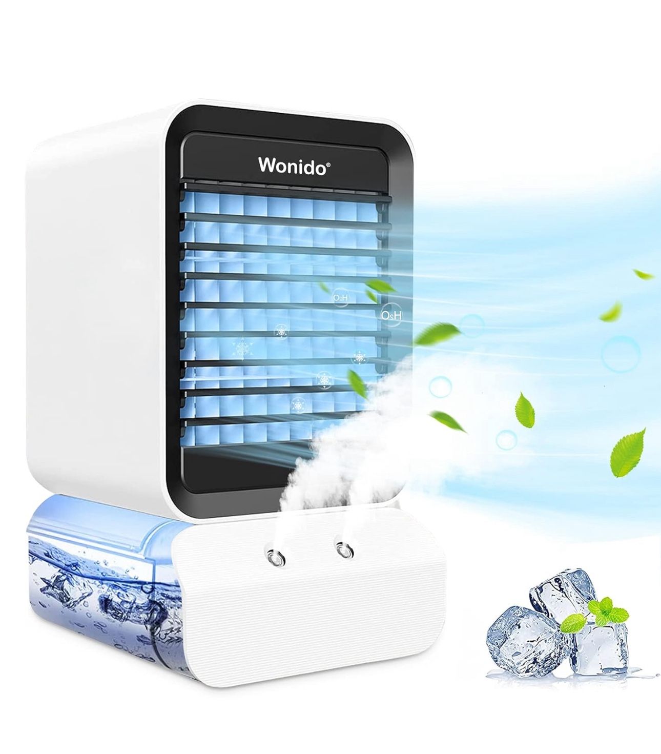 Portable Air Conditioner Fan - Mini AC Unit Portable for Room 4-in-1 Evaporative Air Cooler with Humidifier/ 3 Speeds / 7 Colors Night Light, Desktop