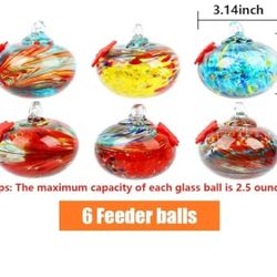 New 6 Hummingbird Hand Blown Glass Feeder Balls