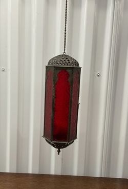 Antique Vintage hanging Candle holder Red Glass