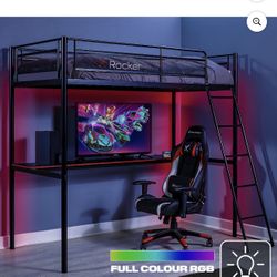 X Rocker HQ Twin Gaming Bunk Bed with Built-In Shelving and LED Lighting, Black
