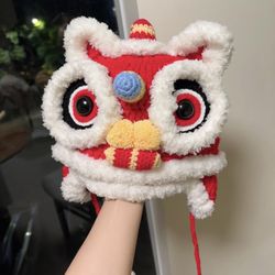 Hand-crocheted parent-child lion dance hats