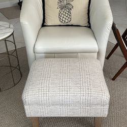 Kirklands Beige Upholstered Ottoman with Wood Legs