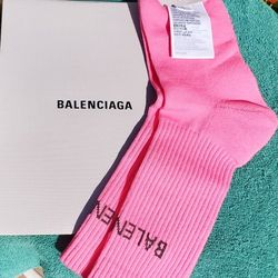 NEW Balenciaga Logo Tennis Socks In Pink (Medium) - Made In Italy.