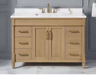 Salisbury 48 in. Single Sink Freestanding Natural Birch Bath Vanity with White Engineered Marble Top