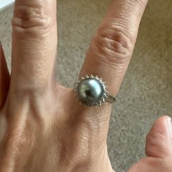 Brand New South Sea Black Pearl Ring Size Adjustable Silver 925 