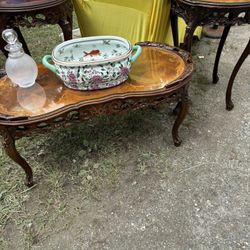 Set Of 3 Antique Italian Inlay Coffee Table And End Tables Gorgeous Work