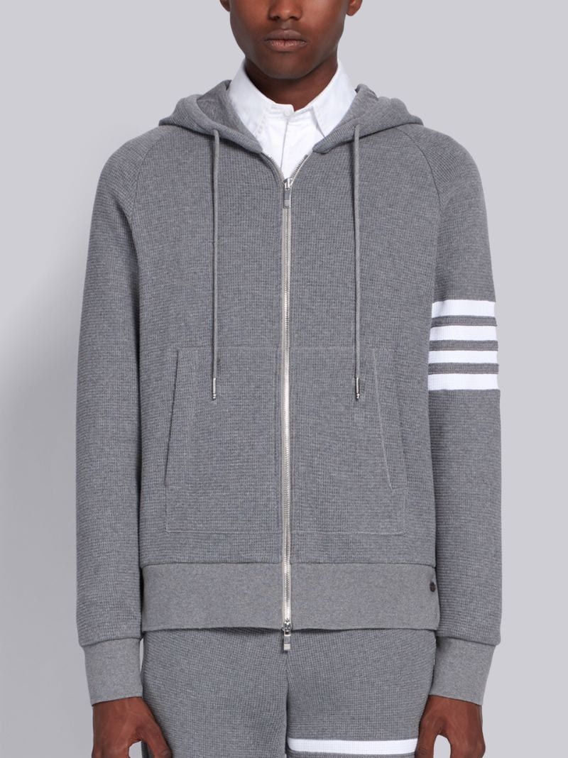 THOM BROWNE Size XL Grey Cream Cashmere Wool Waffle Hoodie Casual Top main image 0