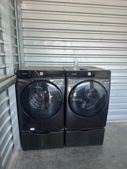 Samsung Smart Front-Load Washer & Gas Dryer Set - Brushed Black (with Pedestals!)