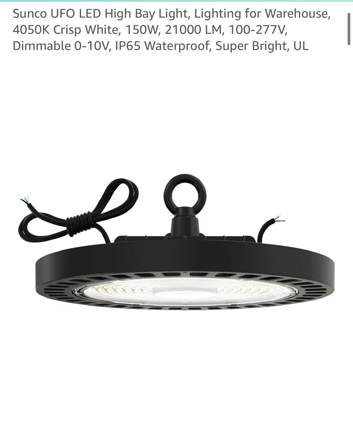 Sunco UFO LED High Bay Light, Lighting for Warehouse, 4050K Crisp White, 150W, 21000 LM, 100-277V, Dimmable 0-10V, IP65 Waterproof, Super Bright, UL