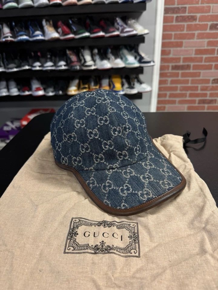 100% AUTHENTIC unisex gucci Monogram denim Baseball cap blue size 59cm L 🔥🔥