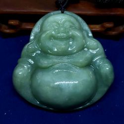 Burmese icy Type A Jadeite Jade Pendant Big Lucky Happy Buddha.