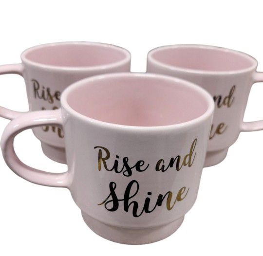 Nicole Miller Rise and Shine Coffee Tea Mug Pale Pink Gold Stackable Set of 3