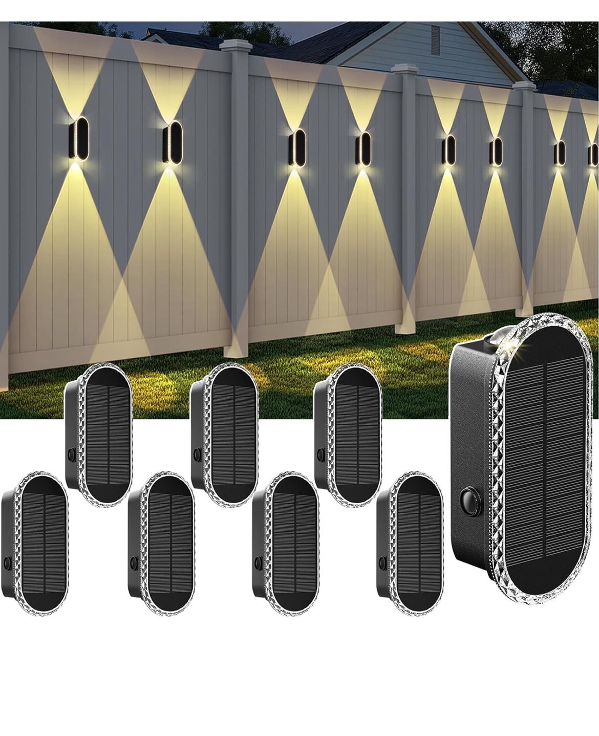 Solar Fence Lights Outdoor - 3000/4000/6000K 3 Modes,Up & Down Lighting IP65 Waterproof Fence Lights Solar Powered, Solar Wall Lights Outdoor for Back