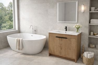 36” Oak Bathroom Vanity w/ 2-Door Storage Cabinet & Sink {FAUCET NOT INCL}.  [NEW IN BOX] **Retails For $750