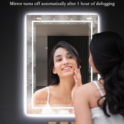 LED Bathroom Mirror - 28"x 36" Dimmable Wall Mirror for Bathroom Vanity Over Sink, 3 Colors, Anti-Fog, Shatter-Proof, Memory Function, Horizontal/Vert