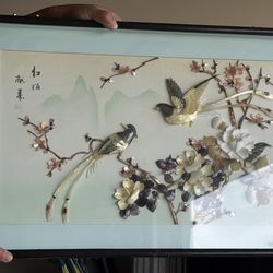 Framed Chinese 3D Wall Art – Handcrafted Birds & Flowers