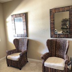 Two PIER 1 wicker chairs  With Mirror