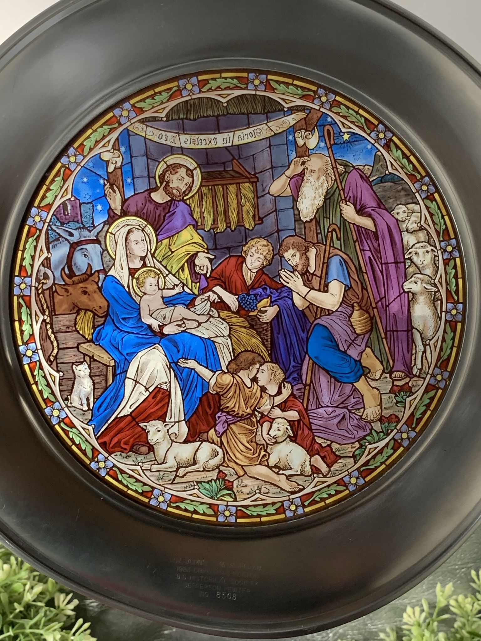 Vintage US Historical Society 1989 Stained Glass Jefferson Pewter Plate in Box