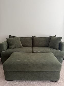 Green Fabric Sofa with Ottoman