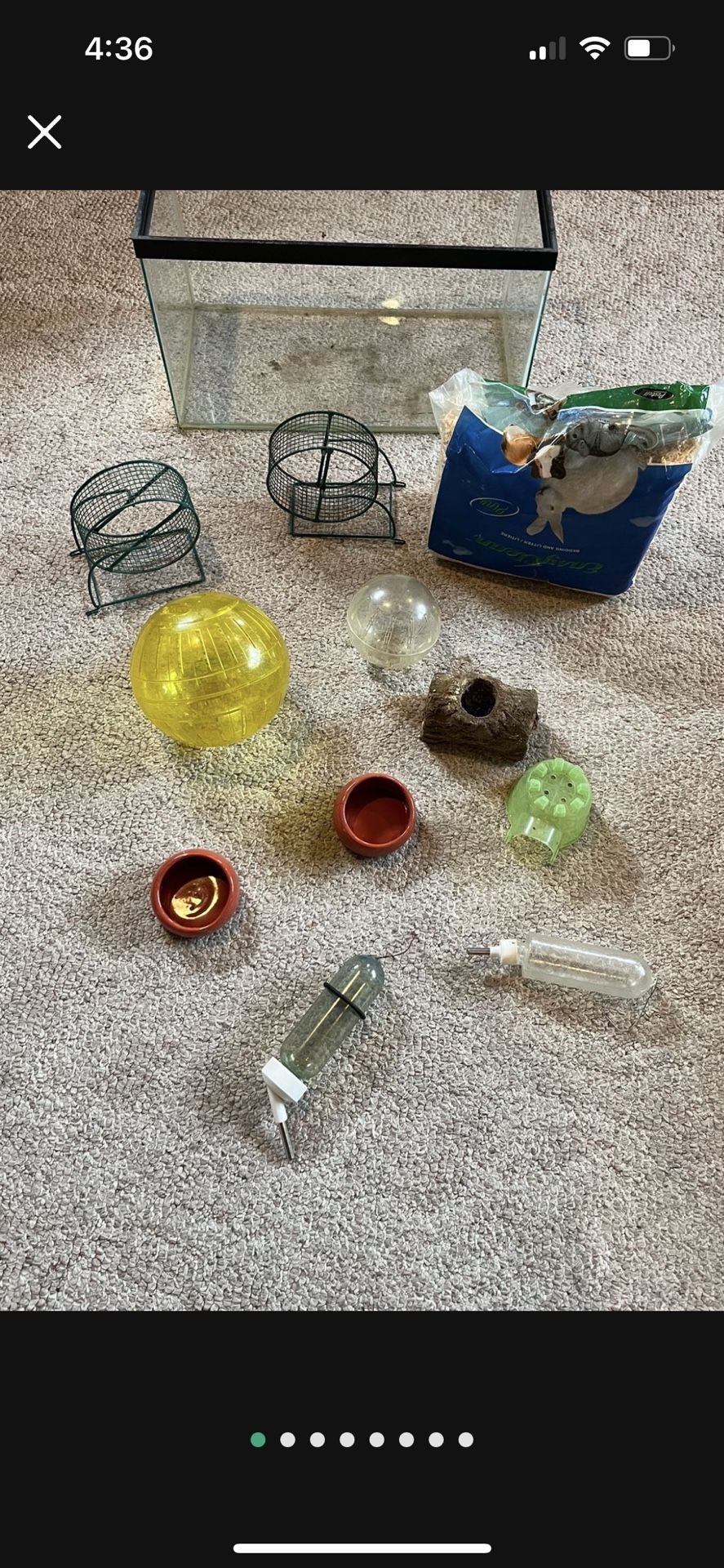 Pet Supplies - Gerbil/Hamster — Tank, Exercise Balls & Wheel, Log & Plastic Home, Food Bowls, Drink Bottles, Bedding, all for 20.00 Dollars