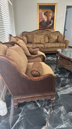 Traditional Wood Frame Sofa and Chair Set