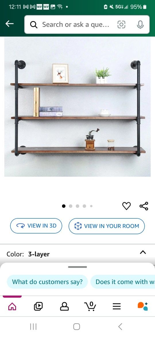 Wall Mount Metal 3-Shelf, INDUSTRIAL, Iron Pipe DIY