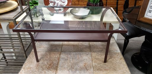 Brown Metal and Glass Coffee Table