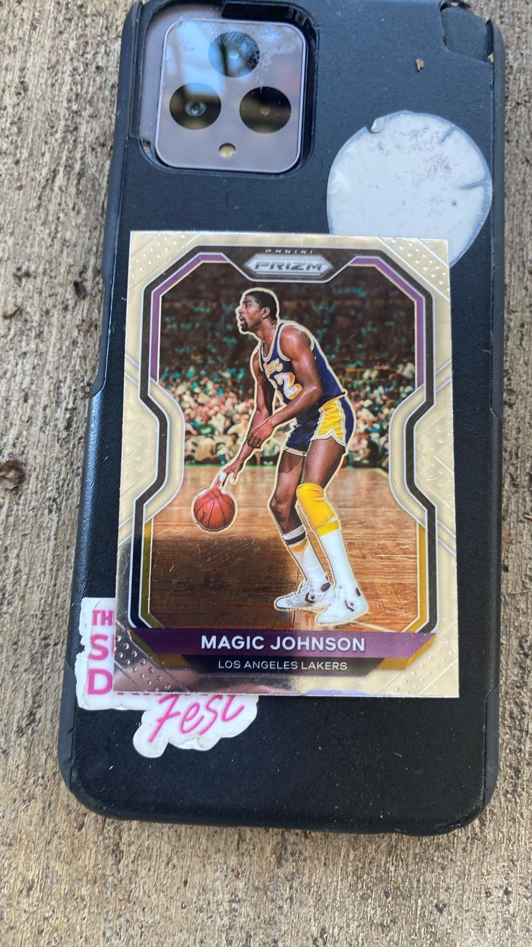 NBA Player Prizm Magic Johnson Basketball Card In Good Shape 1.00$ Only Accepting Cash And Change Be Quick Before It Sells Out Message At