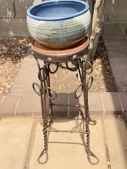 Cast Iron Vintage Stand W/ Pottery Pot