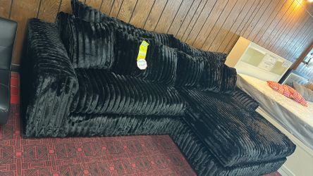 Black Corduroy Sectional With Wide Chaise 