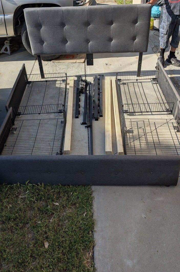 Queen size bed frame with 4 storage drawers
