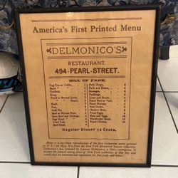 Delmonico's Restaurant Reproduction Menu 1958 14x18