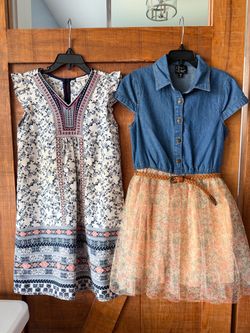 Girl’s Size 8 Set of 2 Dresses (White Floral & Denim with Tulle)