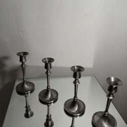 Set Of 3 Vintage Zinn / Pewter Candlesticks 6"×3" -EB