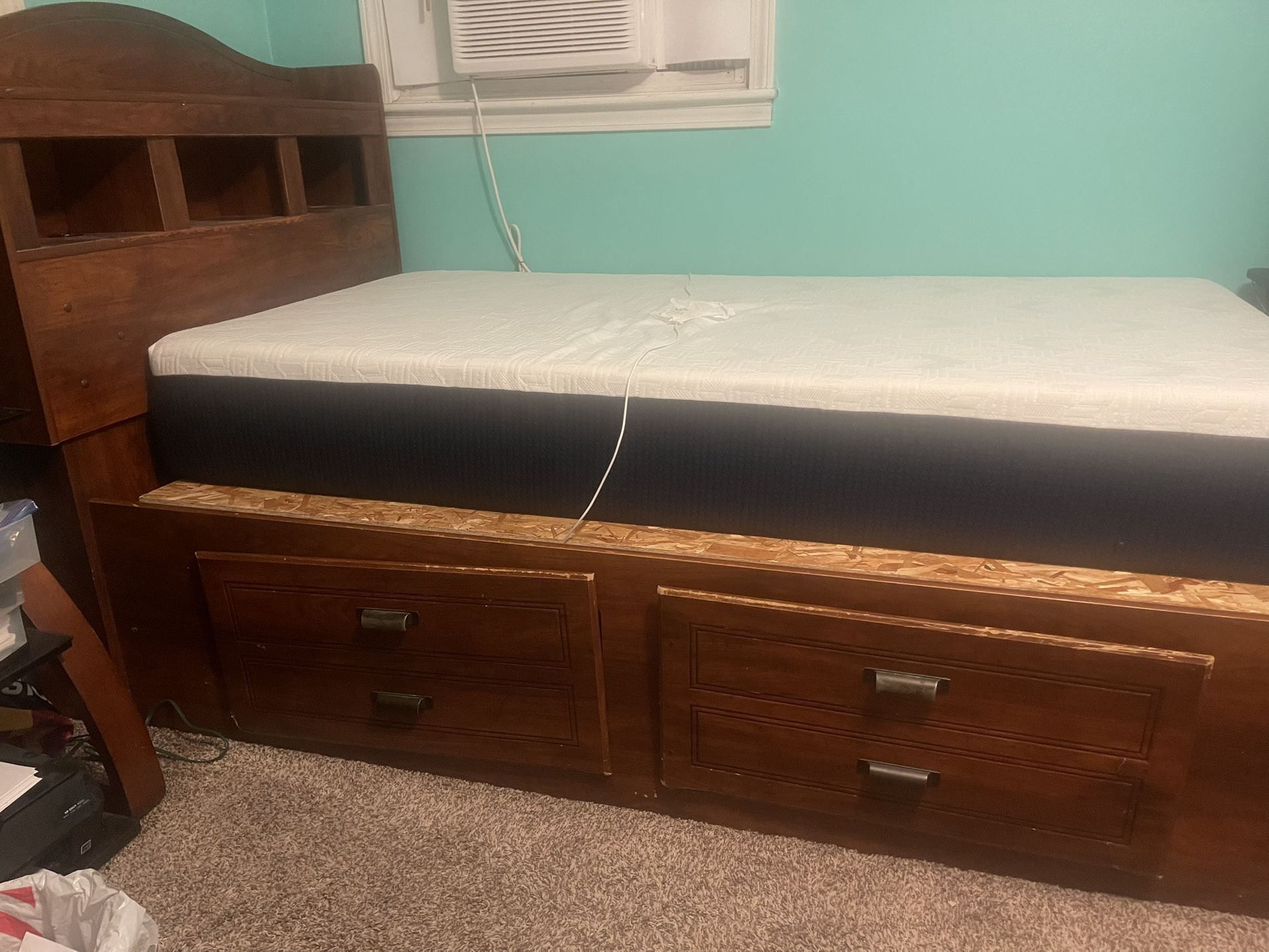 Twin Wood Bed Wirh Two Storages (drawers)