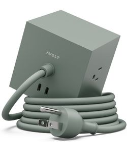 AVOLT Square 1 Power Strip with USB-C Fast Charging, Magnetic Cube Extension Cord for Desk (Oak Green, USB C - 5.9ft)
