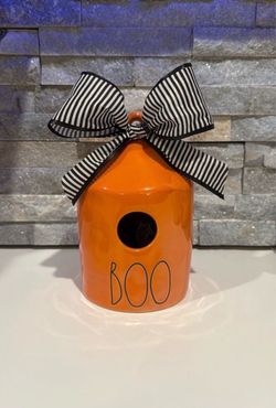 Rae Dunn BOO iridescent orange birdhouse
