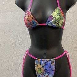 100% Spandex Floral 2 Piece String Bikini Bathing suit Swim Wear 