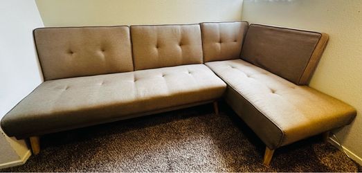 98.5 in. Brown Linen 3-Seater Twin Sleeper Sectional Sofa Bed with Tapered Legs