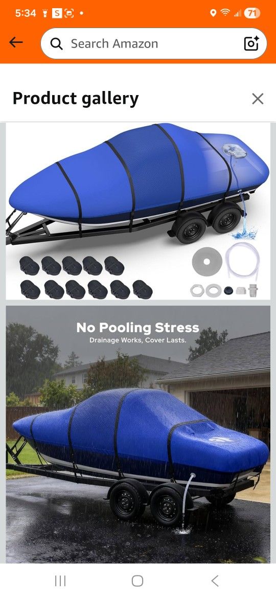 Heavy Duty Boat Cover 16'-18.5', 1400D Middle Reinforced Waterproof Polyester Canvas, Trailerable Boat Cover with Fast rainage Kits Fit 16-18.5ft V-H