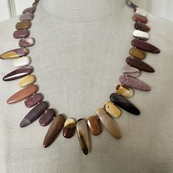 Polished Jasper stone  statement necklace  sterling silver clasp