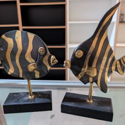 Vintage Brass Angelfish Fish Figurine Pair Nautical Coastal Decor Display Art
