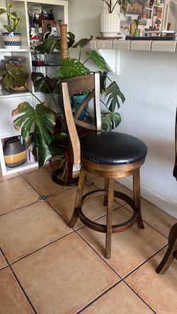 Wooden Bar Stool with Black Cushion